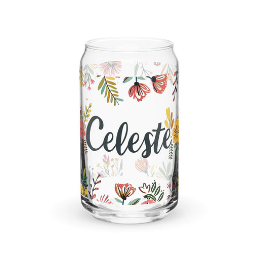 Celeste Exclusive Name Art Piece Can-Shaped Glass Home Office Work Mexican Spanish Pride Gift Cup One-Of-A-Kind Calligraphy Glass | C6 Mexicada 16 oz