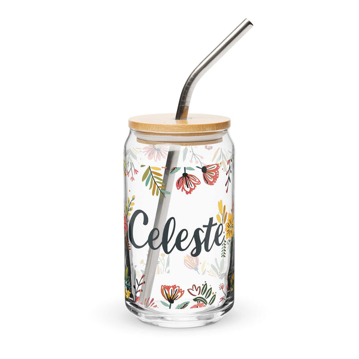 Celeste Exclusive Name Art Piece Can-Shaped Glass Home Office Work Mexican Spanish Pride Gift Cup One-Of-A-Kind Calligraphy Glass | C6 Mexicada 16 oz With Lid & Straw