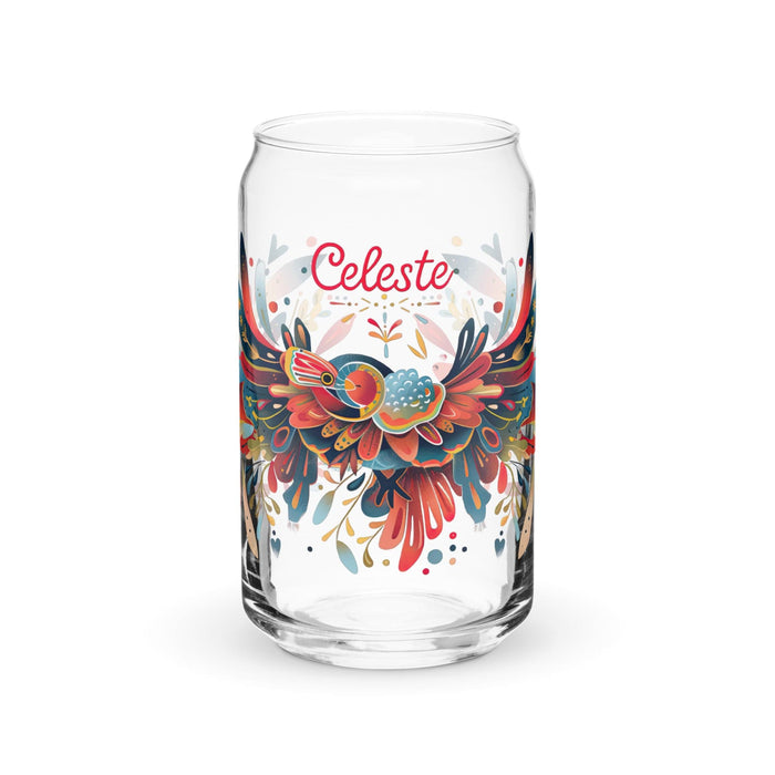 Celeste Exclusive Name Art Piece Can-Shaped Glass Home Office Work Mexican Spanish Pride Gift Cup One-Of-A-Kind Calligraphy Glass | C7 Mexicada 16 oz (No Lid No Straw)