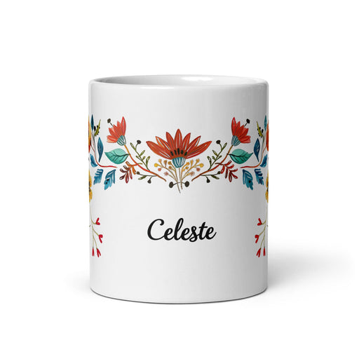 Celeste Exclusive Name Art Piece Home Office Work Coffee Mug Mexican Spanish Pride Gift Cup One-Of-A-Kind Calligraphy White Glossy Mug | C10 Mexicada