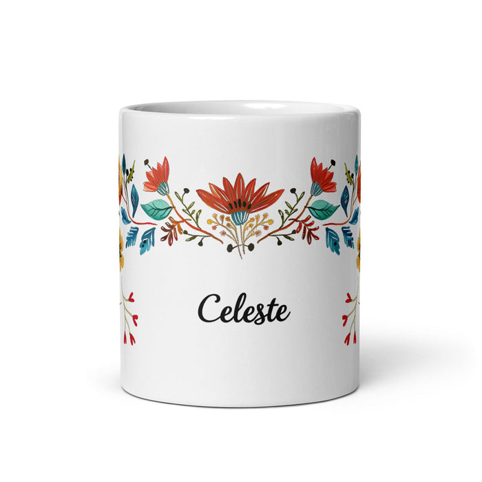 Celeste Exclusive Name Art Piece Home Office Work Coffee Mug Mexican Spanish Pride Gift Cup One-Of-A-Kind Calligraphy White Glossy Mug | C10 Mexicada