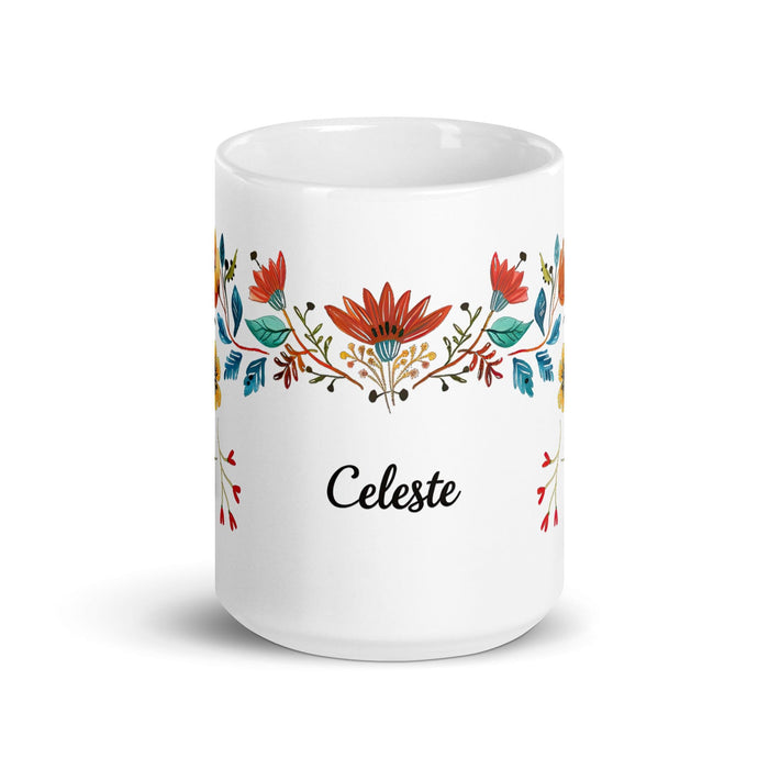 Celeste Exclusive Name Art Piece Home Office Work Coffee Mug Mexican Spanish Pride Gift Cup One-Of-A-Kind Calligraphy White Glossy Mug | C10 Mexicada