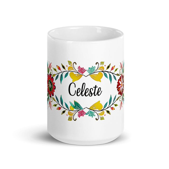 Celeste Exclusive Name Art Piece Home Office Work Coffee Mug Mexican Spanish Pride Gift Cup One-Of-A-Kind Calligraphy White Glossy Mug | C11 Mexicada