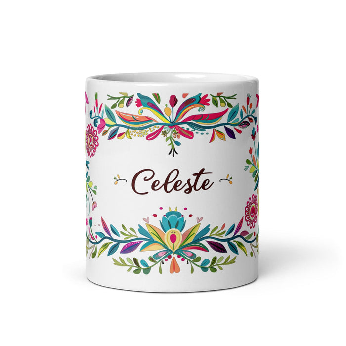 Celeste Exclusive Name Art Piece Home Office Work Coffee Mug Mexican Spanish Pride Gift Cup One-Of-A-Kind Calligraphy White Glossy Mug | C12 Mexicada