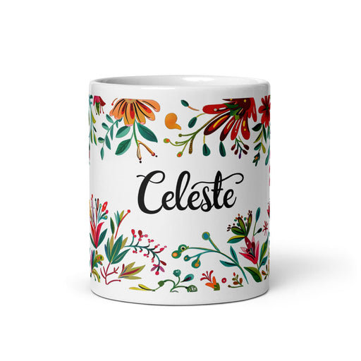 Celeste Exclusive Name Art Piece Home Office Work Coffee Mug Mexican Spanish Pride Gift Cup One-Of-A-Kind Calligraphy White Glossy Mug | C13 Mexicada