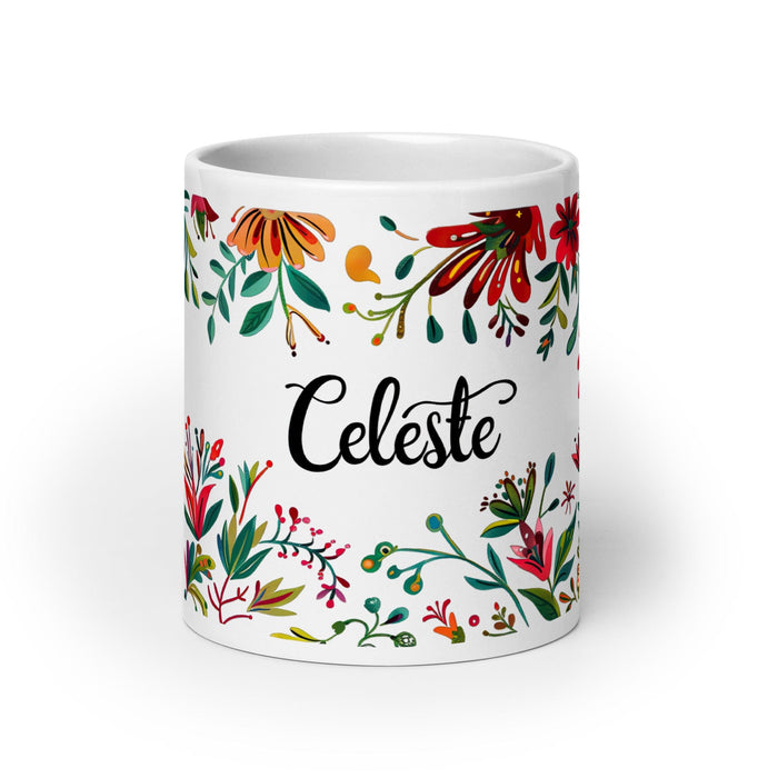 Celeste Exclusive Name Art Piece Home Office Work Coffee Mug Mexican Spanish Pride Gift Cup One-Of-A-Kind Calligraphy White Glossy Mug | C13 Mexicada