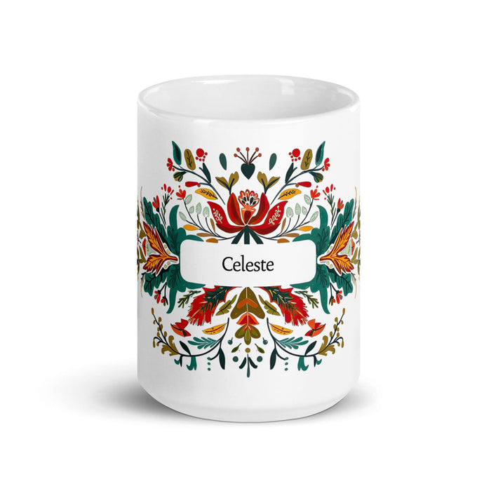 Celeste Exclusive Name Art Piece Home Office Work Coffee Mug Mexican Spanish Pride Gift Cup One-Of-A-Kind Calligraphy White Glossy Mug | C14 Mexicada