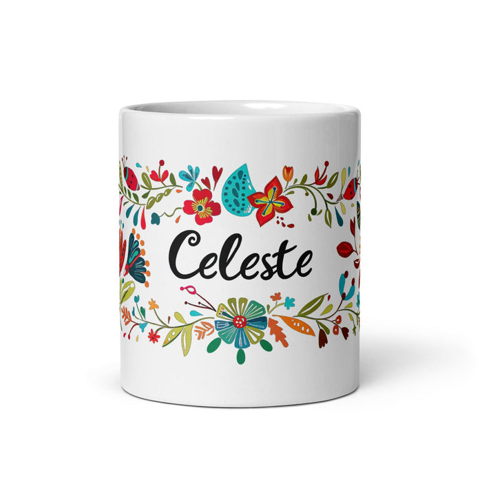 Celeste Exclusive Name Art Piece Home Office Work Coffee Mug Mexican Spanish Pride Gift Cup One-Of-A-Kind Calligraphy White Glossy Mug | C15 Mexicada