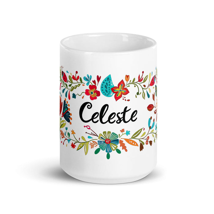 Celeste Exclusive Name Art Piece Home Office Work Coffee Mug Mexican Spanish Pride Gift Cup One-Of-A-Kind Calligraphy White Glossy Mug | C15 Mexicada