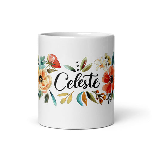 Celeste Exclusive Name Art Piece Home Office Work Coffee Mug Mexican Spanish Pride Gift Cup One-Of-A-Kind Calligraphy White Glossy Mug | C16 Mexicada