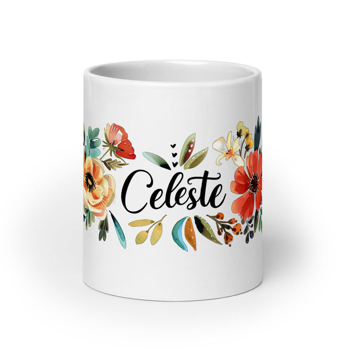 Celeste Exclusive Name Art Piece Home Office Work Coffee Mug Mexican Spanish Pride Gift Cup One-Of-A-Kind Calligraphy White Glossy Mug | C16 Mexicada