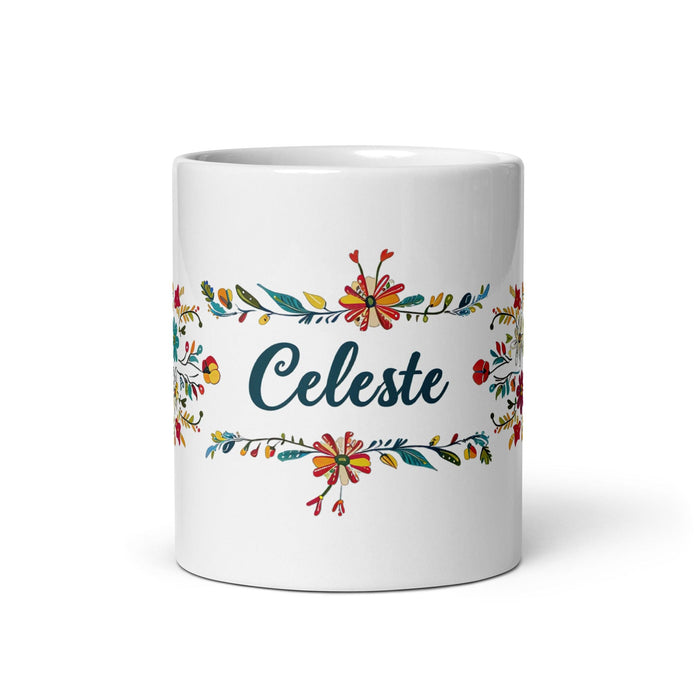 Celeste Exclusive Name Art Piece Home Office Work Coffee Mug Mexican Spanish Pride Gift Cup One-Of-A-Kind Calligraphy White Glossy Mug | C17 Mexicada