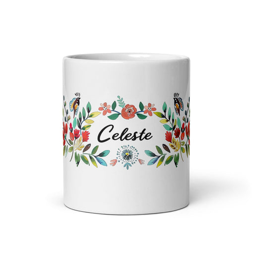 Celeste Exclusive Name Art Piece Home Office Work Coffee Mug Mexican Spanish Pride Gift Cup One-Of-A-Kind Calligraphy White Glossy Mug | C18 Mexicada