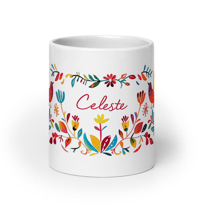 Celeste Exclusive Name Art Piece Home Office Work Coffee Mug Mexican Spanish Pride Gift Cup One-Of-A-Kind Calligraphy White Glossy Mug | C20 Mexicada