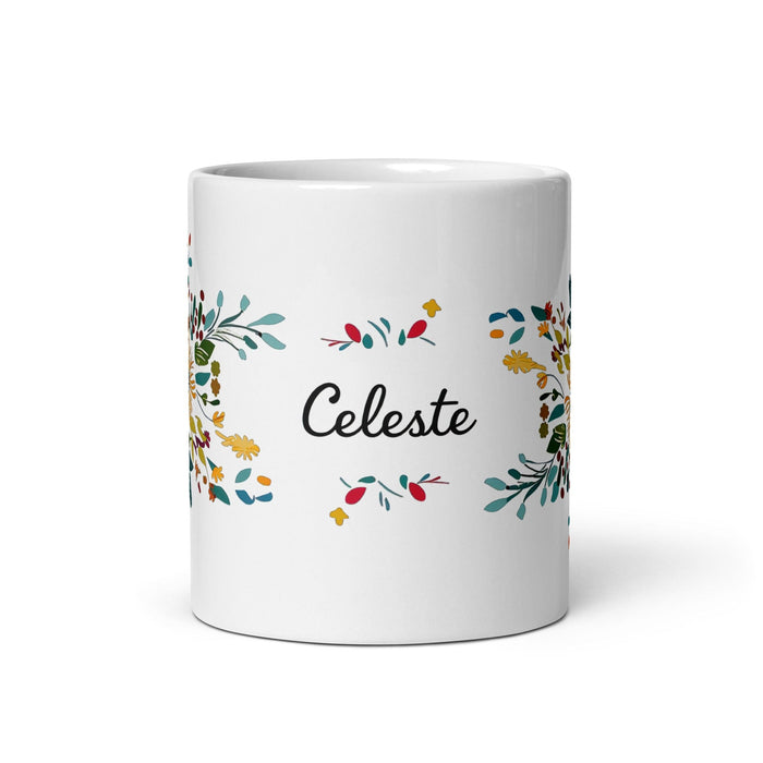 Celeste Exclusive Name Art Piece Home Office Work Coffee Mug Mexican Spanish Pride Gift Cup One-Of-A-Kind Calligraphy White Glossy Mug | C21 Mexicada