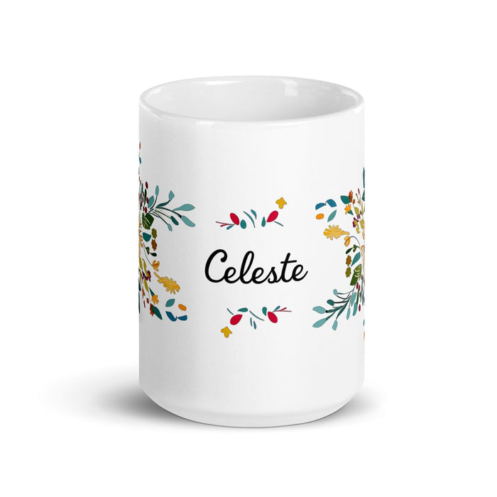 Celeste Exclusive Name Art Piece Home Office Work Coffee Mug Mexican Spanish Pride Gift Cup One-Of-A-Kind Calligraphy White Glossy Mug | C21 Mexicada