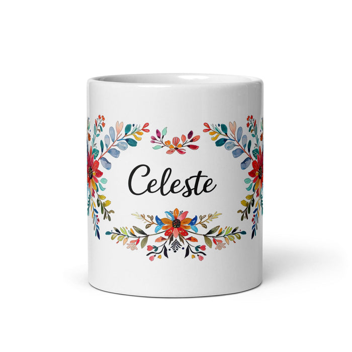 Celeste Exclusive Name Art Piece Home Office Work Coffee Mug Mexican Spanish Pride Gift Cup One-Of-A-Kind Calligraphy White Glossy Mug | C23 Mexicada