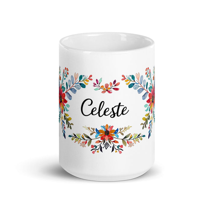 Celeste Exclusive Name Art Piece Home Office Work Coffee Mug Mexican Spanish Pride Gift Cup One-Of-A-Kind Calligraphy White Glossy Mug | C23 Mexicada