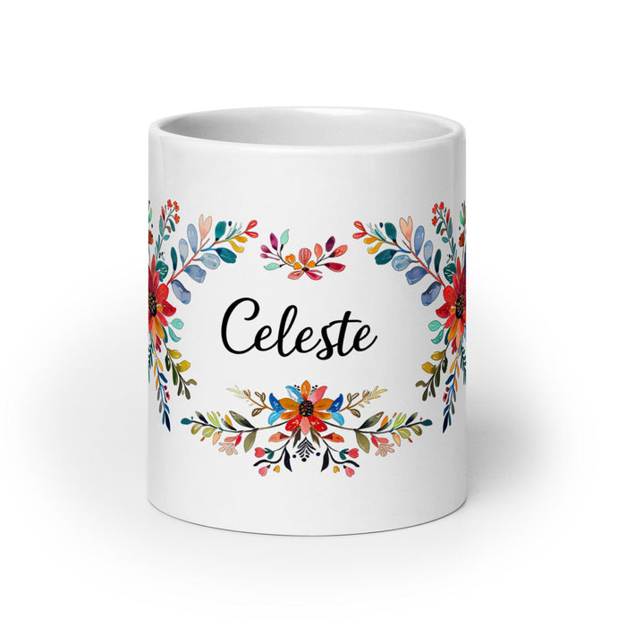 Celeste Exclusive Name Art Piece Home Office Work Coffee Mug Mexican Spanish Pride Gift Cup One-Of-A-Kind Calligraphy White Glossy Mug | C23 Mexicada