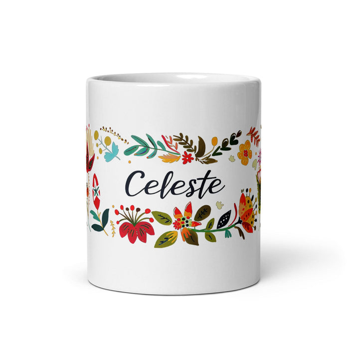 Celeste Exclusive Name Art Piece Home Office Work Coffee Mug Mexican Spanish Pride Gift Cup One-Of-A-Kind Calligraphy White Glossy Mug | C24 Mexicada