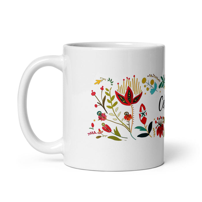 Celeste Exclusive Name Art Piece Home Office Work Coffee Mug Mexican Spanish Pride Gift Cup One-Of-A-Kind Calligraphy White Glossy Mug | C24 Mexicada