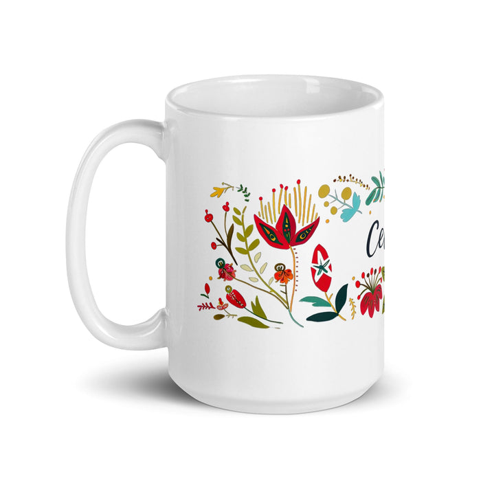 Celeste Exclusive Name Art Piece Home Office Work Coffee Mug Mexican Spanish Pride Gift Cup One-Of-A-Kind Calligraphy White Glossy Mug | C24 Mexicada