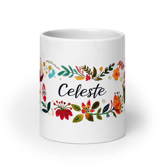 Celeste Exclusive Name Art Piece Home Office Work Coffee Mug Mexican Spanish Pride Gift Cup One-Of-A-Kind Calligraphy White Glossy Mug | C24 Mexicada