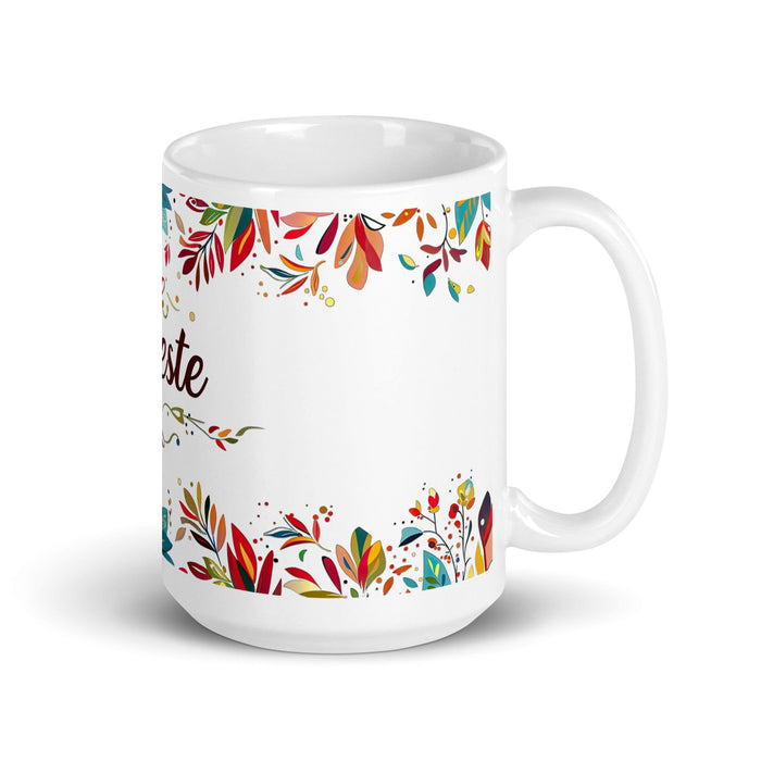 Celeste Exclusive Name Art Piece Home Office Work Coffee Mug Mexican Spanish Pride Gift Cup One-Of-A-Kind Calligraphy White Glossy Mug | C4 Mexicada 15 oz