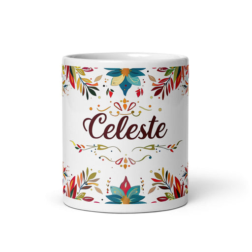 Celeste Exclusive Name Art Piece Home Office Work Coffee Mug Mexican Spanish Pride Gift Cup One-Of-A-Kind Calligraphy White Glossy Mug | C4 Mexicada