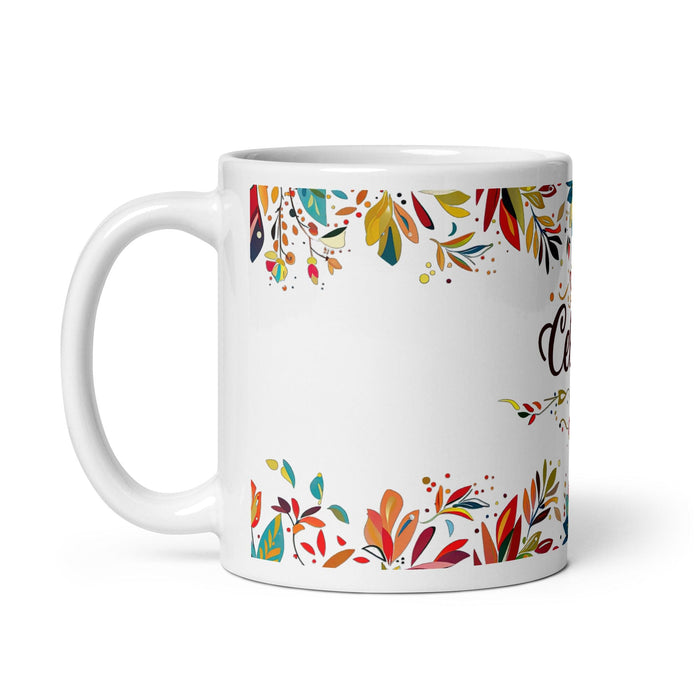 Celeste Exclusive Name Art Piece Home Office Work Coffee Mug Mexican Spanish Pride Gift Cup One-Of-A-Kind Calligraphy White Glossy Mug | C4 Mexicada