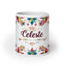 Celeste Exclusive Name Art Piece Home Office Work Coffee Mug Mexican Spanish Pride Gift Cup One-Of-A-Kind Calligraphy White Glossy Mug | C4 Mexicada