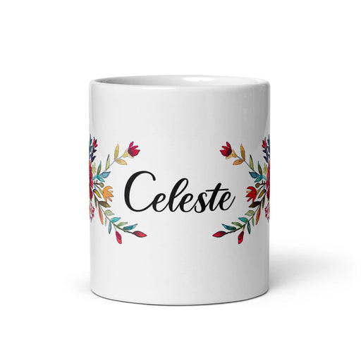 Celeste Exclusive Name Art Piece Home Office Work Coffee Mug Mexican Spanish Pride Gift Cup One-Of-A-Kind Calligraphy White Glossy Mug | C5 Mexicada