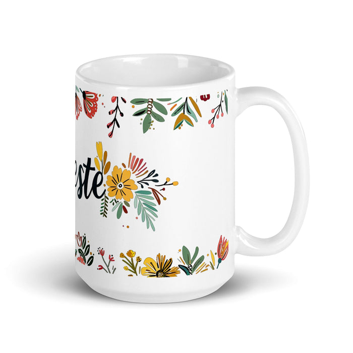 Celeste Exclusive Name Art Piece Home Office Work Coffee Mug Mexican Spanish Pride Gift Cup One-Of-A-Kind Calligraphy White Glossy Mug | C6 Mexicada 15 oz