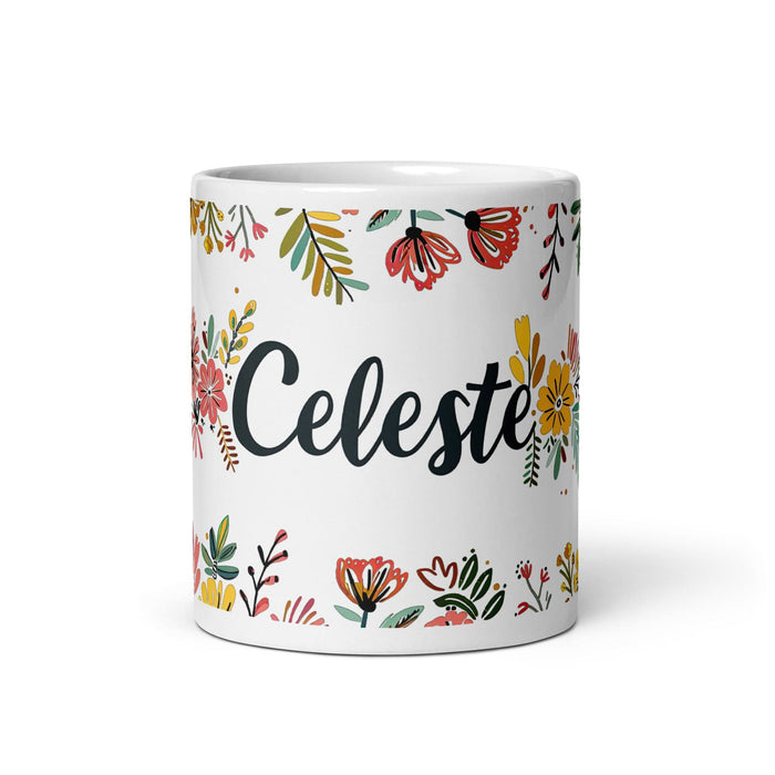 Celeste Exclusive Name Art Piece Home Office Work Coffee Mug Mexican Spanish Pride Gift Cup One-Of-A-Kind Calligraphy White Glossy Mug | C6 Mexicada