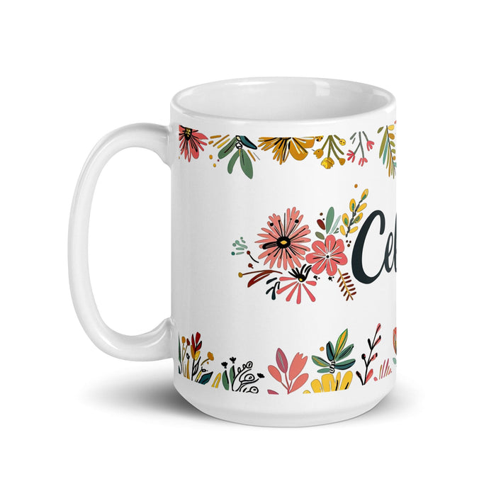 Celeste Exclusive Name Art Piece Home Office Work Coffee Mug Mexican Spanish Pride Gift Cup One-Of-A-Kind Calligraphy White Glossy Mug | C6 Mexicada