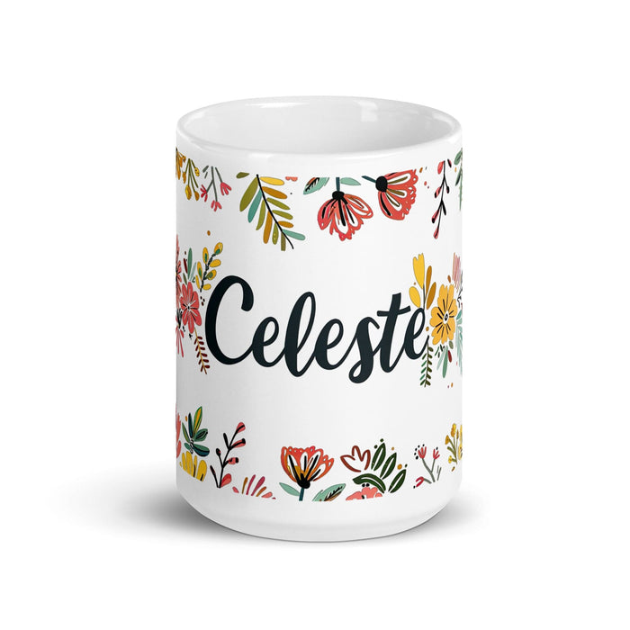 Celeste Exclusive Name Art Piece Home Office Work Coffee Mug Mexican Spanish Pride Gift Cup One-Of-A-Kind Calligraphy White Glossy Mug | C6 Mexicada