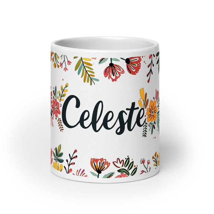 Celeste Exclusive Name Art Piece Home Office Work Coffee Mug Mexican Spanish Pride Gift Cup One-Of-A-Kind Calligraphy White Glossy Mug | C6 Mexicada