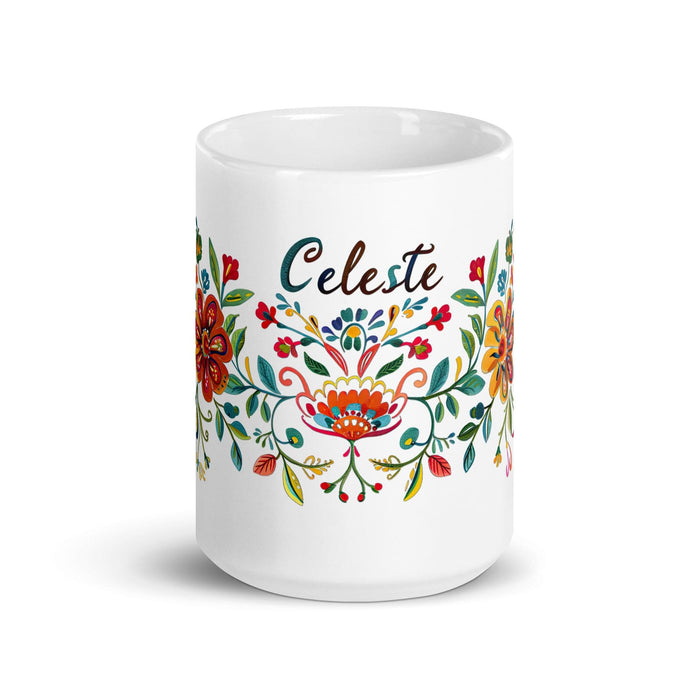 Celeste Exclusive Name Art Piece Home Office Work Coffee Mug Mexican Spanish Pride Gift Cup One-Of-A-Kind Calligraphy White Glossy Mug | C8 Mexicada