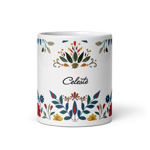 Celeste Exclusive Name Art Piece Home Office Work Coffee Mug Mexican Spanish Pride Gift Cup One-Of-A-Kind Calligraphy White Glossy Mug | C9 Mexicada