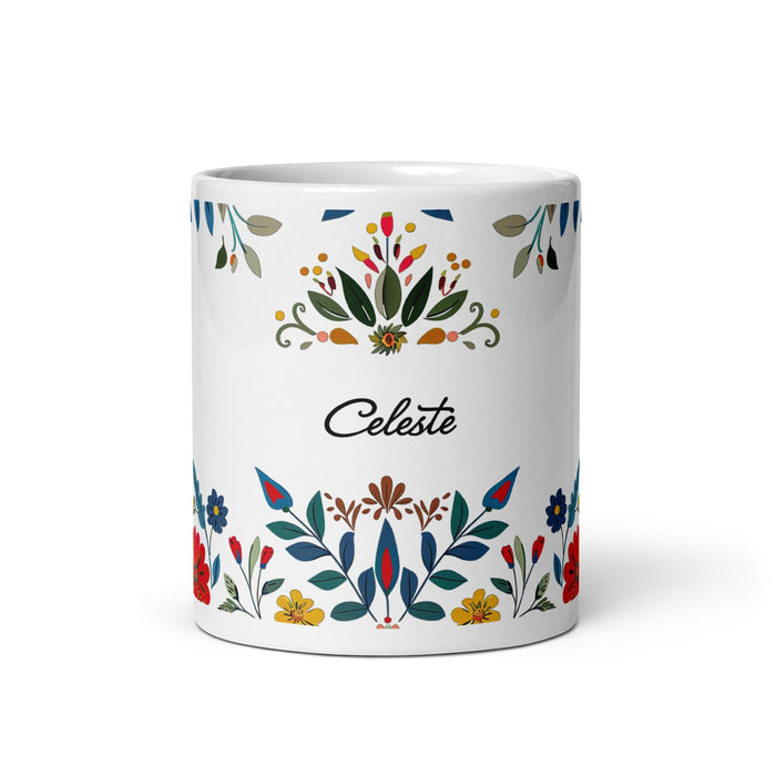 Celeste Exclusive Name Art Piece Home Office Work Coffee Mug Mexican Spanish Pride Gift Cup One-Of-A-Kind Calligraphy White Glossy Mug | C9 Mexicada