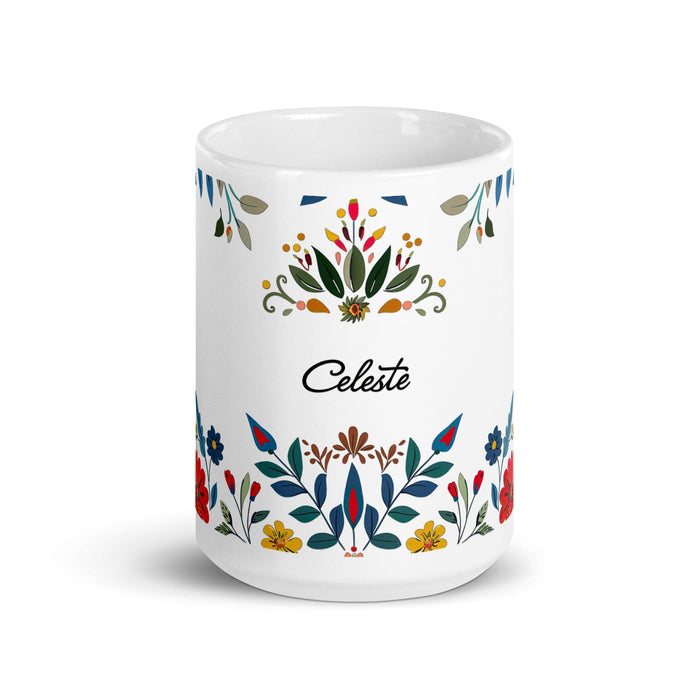 Celeste Exclusive Name Art Piece Home Office Work Coffee Mug Mexican Spanish Pride Gift Cup One-Of-A-Kind Calligraphy White Glossy Mug | C9 Mexicada