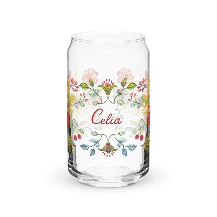 Celia Exclusive Name Art Piece Can-Shaped Glass Home Office Work Mexican Spanish Pride Gift Cup One-Of-A-Kind Calligraphy Glass | C11 Mexicada 16 oz (No Lid No Straw)