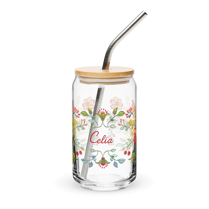 Celia Exclusive Name Art Piece Can-Shaped Glass Home Office Work Mexican Spanish Pride Gift Cup One-Of-A-Kind Calligraphy Glass | C11 Mexicada 16 oz With Lid & Straw