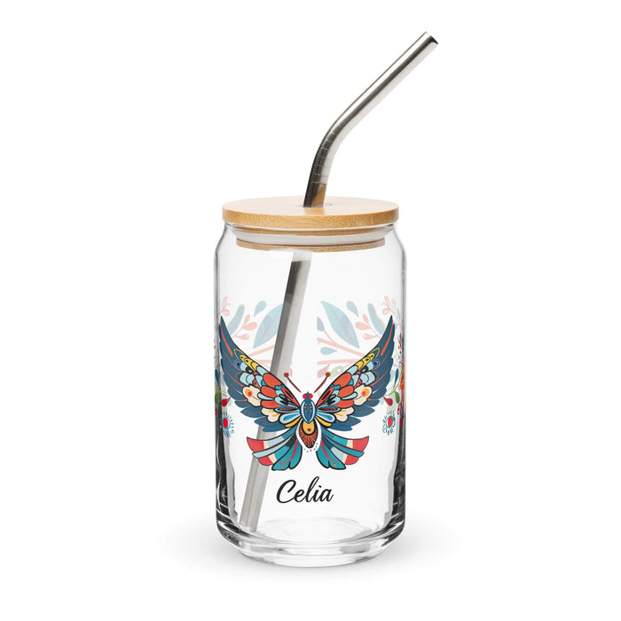 Celia Exclusive Name Art Piece Can-Shaped Glass Home Office Work Mexican Spanish Pride Gift Cup One-Of-A-Kind Calligraphy Glass | C12 Mexicada 16 oz With Lid & Straw