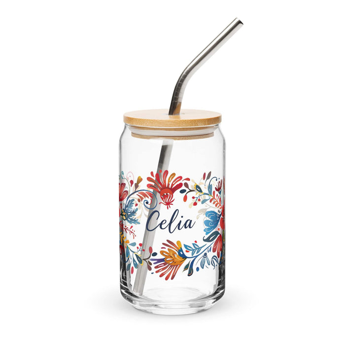 Celia Exclusive Name Art Piece Can-Shaped Glass Home Office Work Mexican Spanish Pride Gift Cup One-Of-A-Kind Calligraphy Glass | C16 Mexicada 16 oz With Lid & Straw