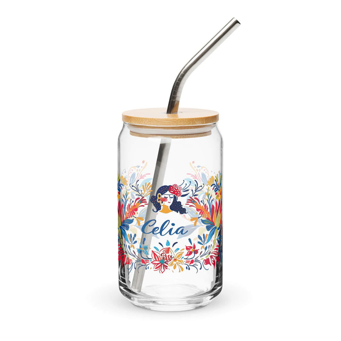 Celia Exclusive Name Art Piece Can-Shaped Glass Home Office Work Mexican Spanish Pride Gift Cup One-Of-A-Kind Calligraphy Glass | C19 Mexicada 16 oz With Lid & Straw