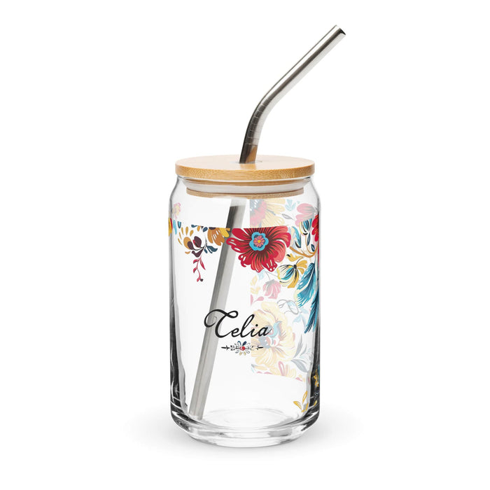 Celia Exclusive Name Art Piece Can-Shaped Glass Home Office Work Mexican Spanish Pride Gift Cup One-Of-A-Kind Calligraphy Glass | C21 Mexicada 16 oz With Lid & Straw