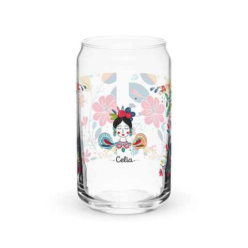 Celia Exclusive Name Art Piece Can-Shaped Glass Home Office Work Mexican Spanish Pride Gift Cup One-Of-A-Kind Calligraphy Glass | C23 Mexicada 16 oz (No Lid No Straw)