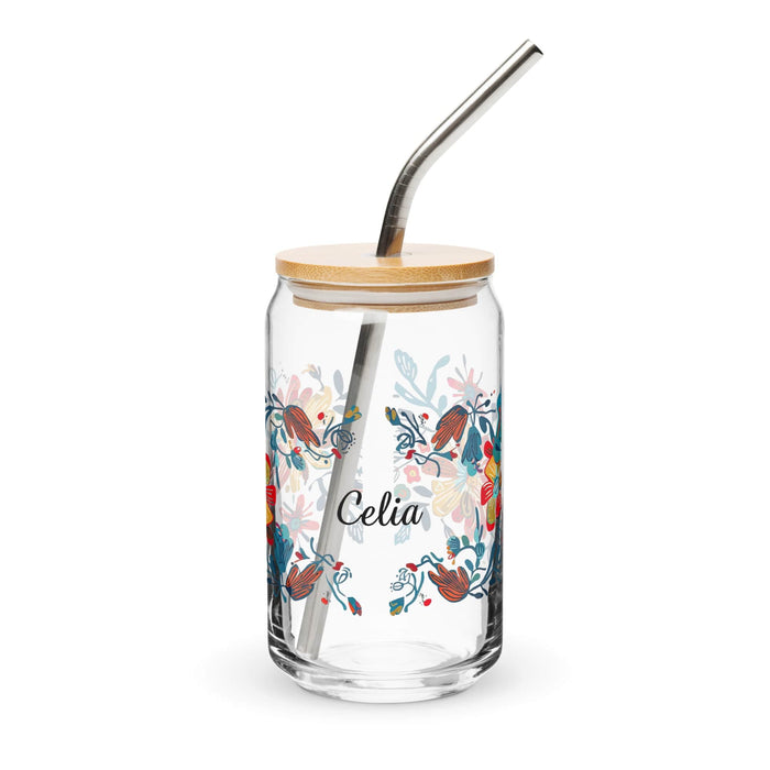 Celia Exclusive Name Art Piece Can-Shaped Glass Home Office Work Mexican Spanish Pride Gift Cup One-Of-A-Kind Calligraphy Glass | C25 Mexicada 16 oz With Lid & Straw