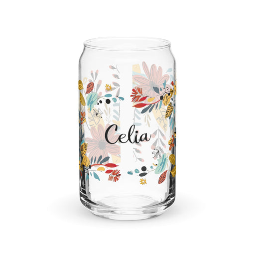 Celia Exclusive Name Art Piece Can-Shaped Glass Home Office Work Mexican Spanish Pride Gift Cup One-Of-A-Kind Calligraphy Glass | C3 Mexicada 16 oz (No Lid No Straw)